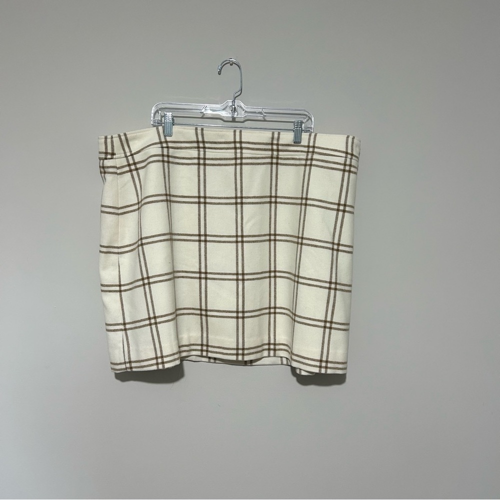 J. Crew NWT Cream and Brown Plaid Wool Pencil Skirt Size 24